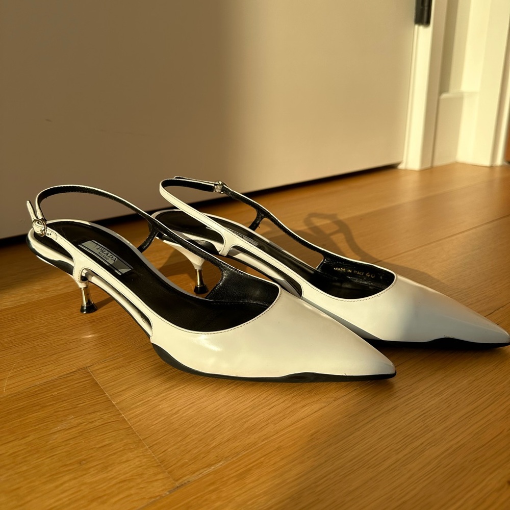 Prada white color block sling back pumps, size 40